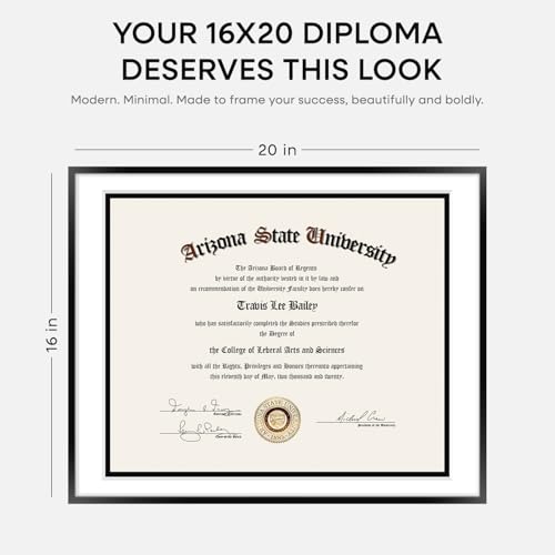 Image of Homeforia Diploma Frame 16x20 Black, High End Metal 16 x 20 Black Certificate Frames with Mat 14 x 17, 20x16 Document Frame Matted to 14x17, Award Graduation Frames, Tempered Glass, Wall Kit, Set of 3