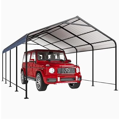 GRAVFORCE 12x20 FT Metal Carport, Heavy Duty Carports Canopy with Galvanized Steel Frame and Roof, Outdoor Garage Car Shed for Pickup, Boat, Cars and Tractors
