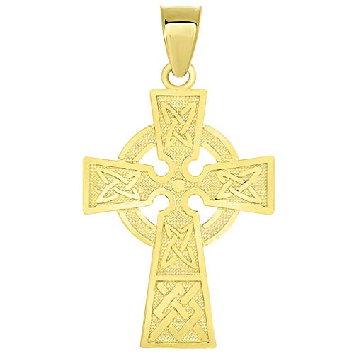 Solid 14k Yellow Gold Trinity Knot Celtic Cross Pendant with Figaro Chain Necklace2