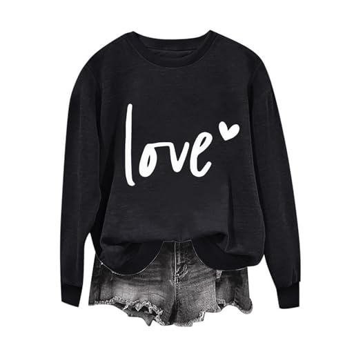 2025 Sudadera Mujer Camiseta de Manga Larga Moda Casual Jersey Estampado Amor San Valentín Regalo Cuello Redondo Tumblr Tops Suelto Fiesta T-Shirt Camisa Original Basic tee Talla Grande