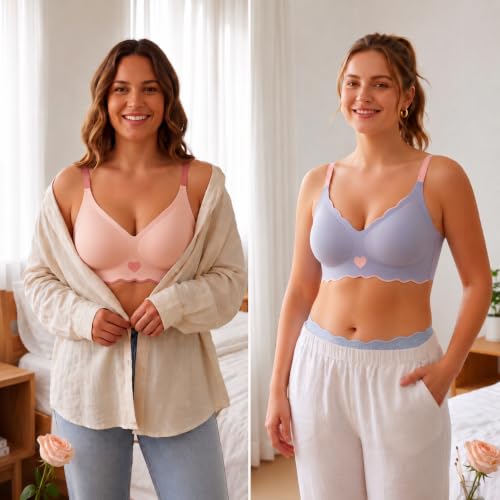 Image of Women's Seamless Wirefree Bra Pack of 2 Full Coverage Padded Everyday T-Shirt Bras | Soft Stretch Comfortable Wireless Bra Adjustable Straps Breathable No-Show