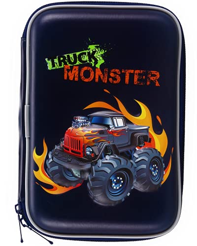 Pencil Case for Kids 3D | Pencil Holder for Boys and Girls | Monster Truck Pencil Pouch Large Pencil Box | Pink Pencil Bag with Compartments BPA Free