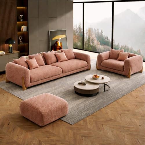 Image of Upholstered 3 Seater Sofa Three Seater Sofa with Wooden Legs for Living Room Hotels & Offices (3+1+Ottoman Ashrose)