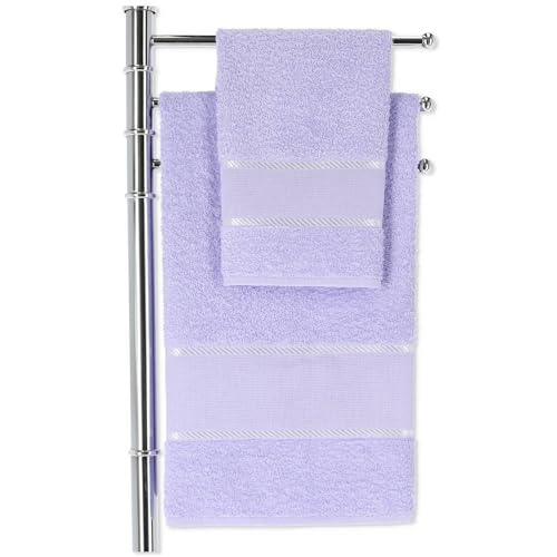 Casatessile Aida Coppia Asciugamani per Ricamo Set 2 Asciugamani Bagno Viso e Bidet - Lilla