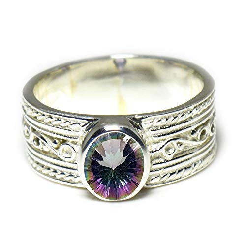 Image of 55Carat Choose Your Color Genuine Gemstone Sterling Silver Ring Band Vintage Handmade Jewelry Sizes 5-12