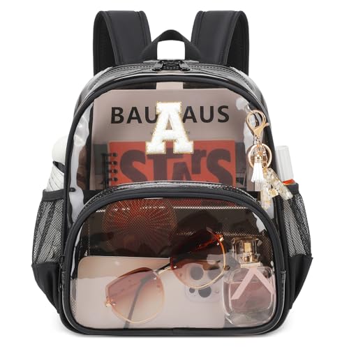 PIG PIG GIRL - PIG PIG GIRL Clear Backpack for Stadium Events – Mini Transparent 12×6×12 In‑Check Bookbag for Women, Semi‑Black with Letter ‘A’ - Best Deal on Amazon