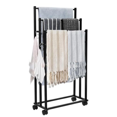 HPAMR Free Standing Towel Rack, Mobile Towel Rack Metal Rack, 3 Tiers Metal Towel Rack, Bathroom Towel Storage Hanging Rod for Outdoor, Bathroom, Bath and Pool Towel Storage