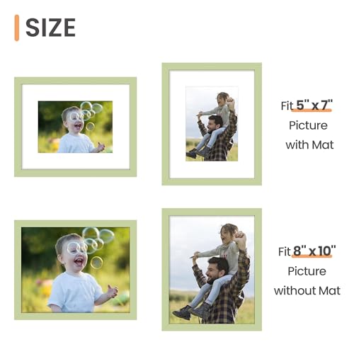Image of upsimples 8x10 Picture Frame, Display Pictures 5x7 with Mat or 8 x 10 Without, Wall Hanging Photo Frames, Green, 1 Pack