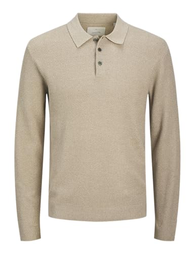JACK & JONES Jprcccooper Knit Polo LS, Greige, M Uomo