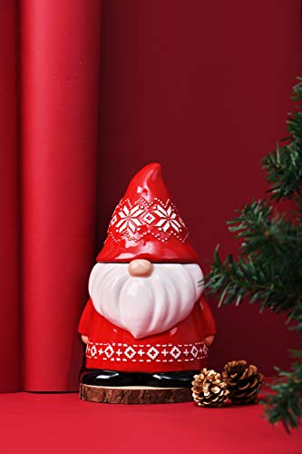 Bico Red Christmas Gnome 11 inch Air Tight Cookie Jar with Salt and Pepper Set, Handpainted, Dishwasher Safe - Thumbnail 6