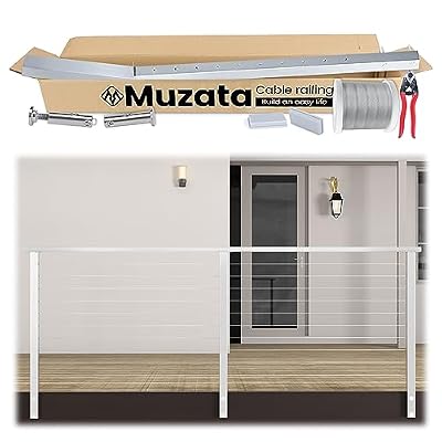 Muzata 6.5ft Complete Set Cable Railing System 36" Brushed Side Mount Post PF02 Handrail HT10 One-Stop Service All-in-One Fit 3ft-6.5ft, RC02