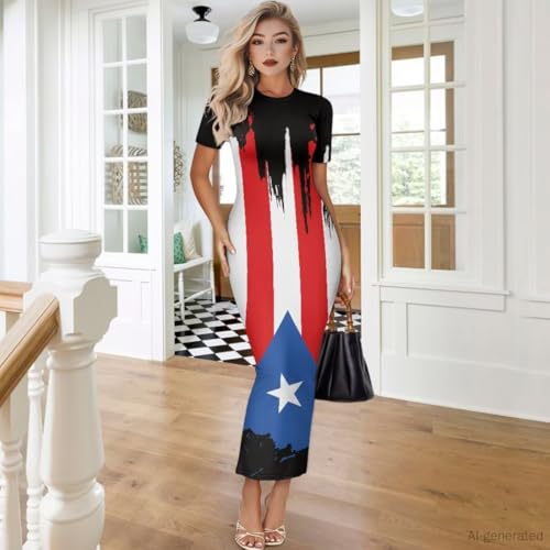 Image of Womens Short Sleeve Jamaican Flag Midi Bodycon Dress