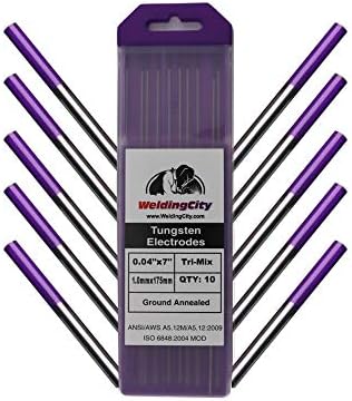 WeldingCity 10-pcs TIG Welding Tungsten Electrode Tri-Element Non-Radioactive (Purple/AWS: EWG) .040" x 7" | 10-pk