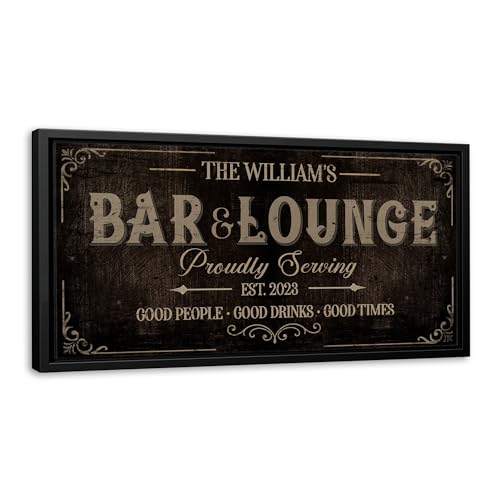 Awesometik Personalized Bar & Lounge Canvas Sign - Custom Bar Sign Man Cave Decor Established Year Unique Bar Signs for Mens Lounge Vintage-Inspired Display for Bar Area