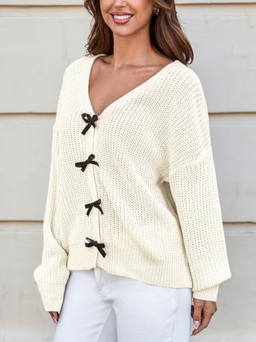 Image of CUPSHE Women's Cute Cozy Bow Sweater Casual Fall Crochet Pullover Tops