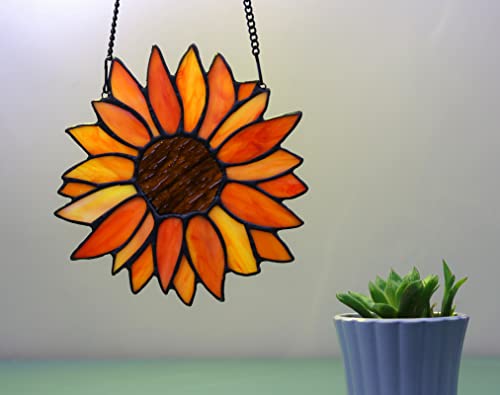 image for HAOSUM Sun Flower Suncatcher Stained Glass Window Hangings, Sunflower 