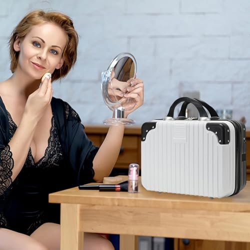 Image of Portable Hard Shell Cosmetic Bag Travel Case, Small Travel Hand Luggage with Elastic Band, Mini Abs Carrying Makeup Case Suitcase (B-Black-Whit)