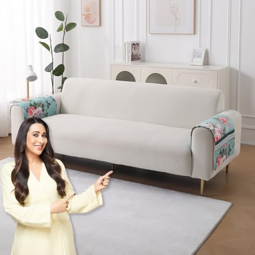 Image of HOKIPO 'LiefNest' Printed Holland Velvet Sofa Armrest Covers | 1 Pair | Fresh Floral Pastel Blue (IN-827-L-D3*2)