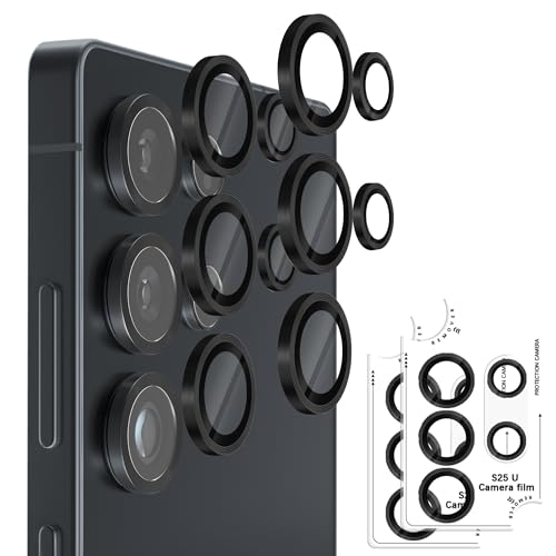 Orzero (2 Sets) Camera Lens Protector Compatible for Samsung Galaxy S25 Ultra, Protector de Cámera One-Step Installation Tray Individual Metal Ring Glass Cover CD Pattern Case Friendly - Black