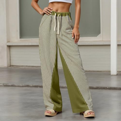 Striped Pants for Women Low Rise Patchwork Trousers Boho Wide Leg Baggy Drawstring Sweatpants Trendy 20252
