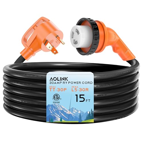 Image of 30 Amp 15 Feet RV Power Cord with 135 Designed Handle and Twist Locking Connector, Heavy Duty 10 Gauge STW Pure Copper Wire, NEMA TT-30P to L5-30R with Cord Organizer for RV Trailer Campers