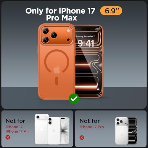 Image of Miracase Magnetic for iPhone 17 Pro Max Case with Screen Protector [Compatible with MagSafe] Slim Thin Phone Case Military-Grade Protected for 17 ProMax Cover Bumper 6.9 inch, Orange