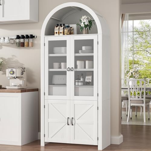 71" Tall Arched Kitchen Pantry Cabinet, Tall Storage Cabinet with...