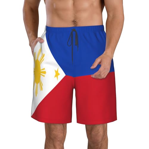 Philippine Flag Men's Beach Pants-Quick-Dry & Comfortable Mens Beach Shorts for Men, Perfect for Surfing and Everyday Wear White