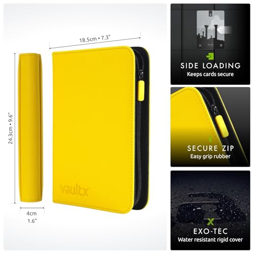 Image of Vault X 4 Pocket Zip Binder, 160 Cards, Exo-Tec Material, 20 Side-Loading Pages (Yellow)