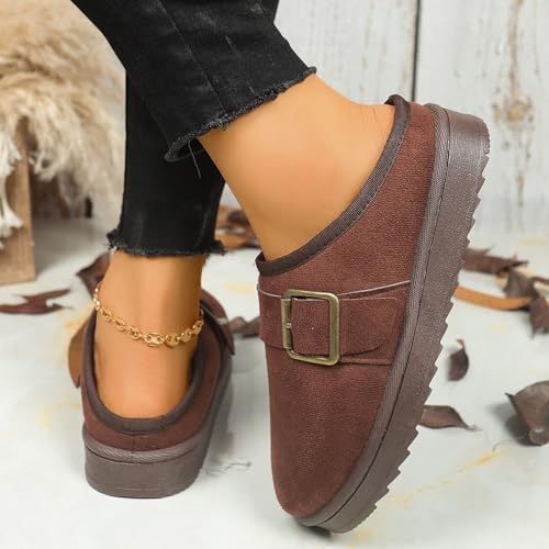 Women's Slippers Fuzzy Cozy Short Ankle Shoes Indoor Outdoor Mules Warm House Slippers for Woman Cute Fluffy Clogs Womens Platform Fleece Lined Memory Foam Suede Winter Plush Slipper3