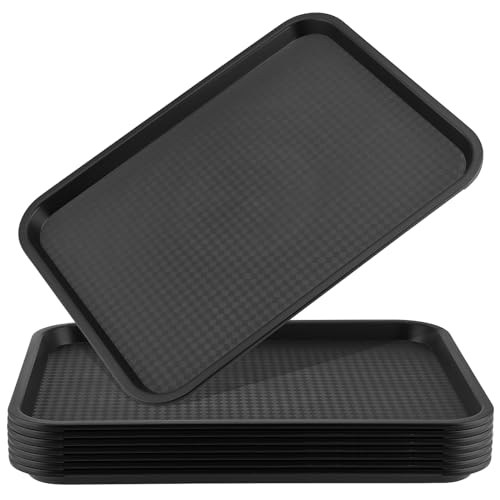 JAPCHET 8 bandejas de comida rápida de 41,5 x 30,5 cm, color negro, bandeja de plástico para almuerzo, servicio de alimentos, bandejas rectangulares para cafetería, restaurante, cocina, etc