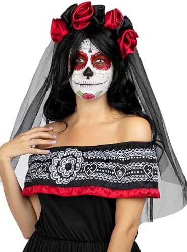 Funidelia | Diadema con flores para mujer Catrina, Dia de los Muertos, Terror - Accesorios para adultos, accesorio para disfraz - Negro