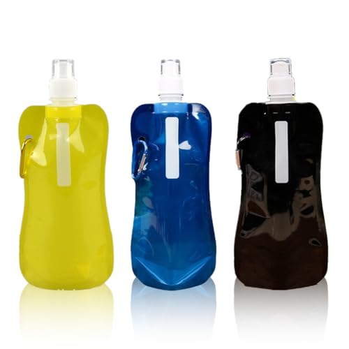 3 Pcs Soft Flask 480ml, Plegable Flexible Botella De Agua Reutilizable, sin BPA,Portátil Botellas Plegables Ultraligera,Collapsible Water Bottle para Fitness Correr Ciclismo al Aire Libre