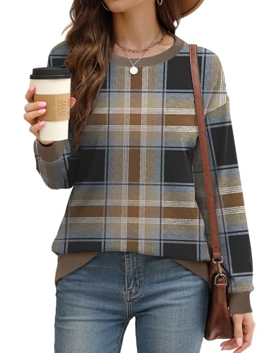 Image of Saloogoe Sweatshirts for Women Crewneck Long Sleeve Loose Fit Tops Color Block Ribbed Trim Fashion 2025