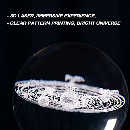 3D Crystal Ball Nightlight Decolamp, 80mm (3.15in) Solar System Model Decor with LED lamp Base, Cool Desk Decor Best Birthday Christmas Gifts for Kids Girls Boys Dad Friends Teachers (Solar System)