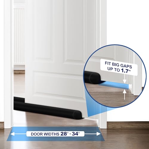 Image of MAXTID Door Draft Stopper for Bottom of Doors Large Door Sweep Under Door Light Blocker Adjustable 34 inch Black