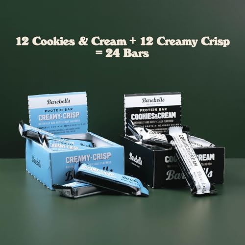 Image of Barebells Protein Bars Combo Pack - 12 Creamy Crisp & 12 Cookies & Cream (24 bars total) - High Protein Snacks with 20g Protein & No Added Sugar - On-the-Go Breakfast or Post-Workout Treat