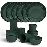 KEWOO Plastic Dinnerware Sets for 6,Unbreakable Lightweight Reusable Dinnerware Set,Kids Plates Bowl
