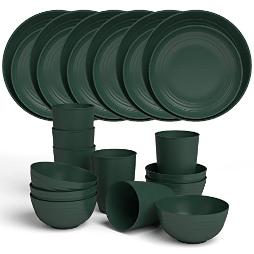 Kewoo Plastic Dinnerware Sets For 6,Unbreakable Lightweight Reusable Dinnerware Set,Kids Plates Bowls Cups,Microwave Dishwasher Safe Plastic Plates Dishes Set For Camping,Kitchen,Outdoor,Rv (24Pcs) #TOP4