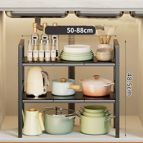Adjustable 2-Tier Under Sink Organizer with Detachable Panels & Baskets - Ideal Storage Solution for Kitchen & Bathroom Cabinets, Maximize Space & Reduce Clutter
