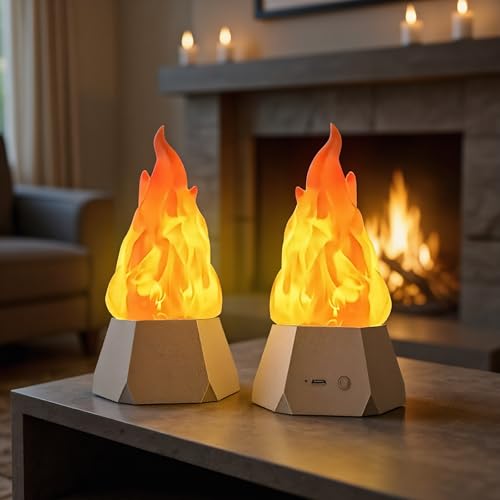 Lampe de Noël flamme LED Mengshen, lot de 2 bougies d'Halloween rechargeables à base dorée