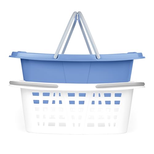 Beldray Stackable Laundry Baskets – Set Of 2, Compact Nesting Design, Space-Saving, Long Carry Handles, 26L Capacity, Approx Size, 57 x 41 x 21cm, Organise, Store & Sort Laundry