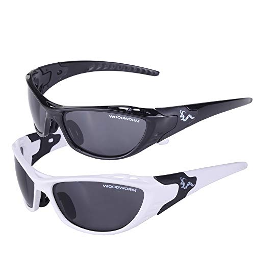 2 Pairs of Woodworm UV400 Rated Premium Sports Sunglasses with Hard Cases - for Golf, Fishing, Cycling, Baseball and More