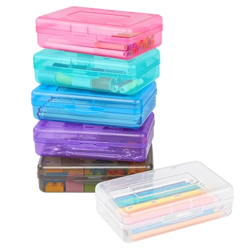 Image of Sooez Plastic Pencil Case Box 6 Pack, Large Craft Storage Boxes Bulk