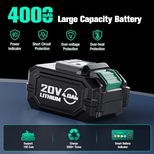 Image of KIMO Brushless Electric Chainsaw Cordless, 4.0Ah Battery & Fast Charger, Handheld Chain Saw with Auto Oiler, Battery Powered Chainsaw Electric for Tree Trimming, 34 FT /S Cutting Speed, 8-INCH
