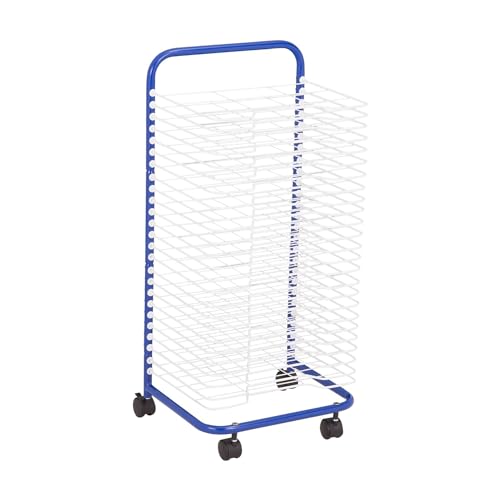 Image of Sprogs 25-Shelf Mobile Art Drying Rack for Classrooms and Art Studios, Heavy-Duty Steel Rolling Art Rack Cart with 25 Shelves, Blue /White