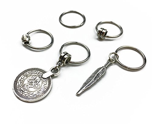 Hyamass 40Pcs Antique Silver Ring Feather Coin Bead Charms Pendant Braid Hair Clip Headband Hair Accessories #TOP2