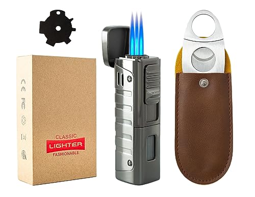 Encendedor de Mecha Triple con Cortapuros y Funda de Cuero miniatura 1