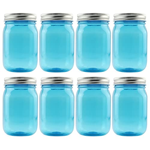 Cornucopia Einmachgläser aus Kunststoff, 473 ml, Blau mit silberfarbenem Metalldeckel; BPA-freie Einmachgläser mit einem Deckel, Fassungsvermögen von 2 Tassen, Vintage-Stil, Kunststoffgläser Cover