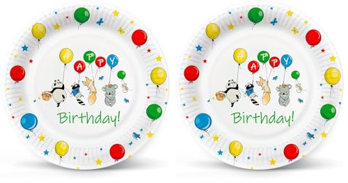 PAW - Platos Desechable para Fiestas (23 cm) | 8 piezas | Impreso con Tintas al Agua | Decoración Fiesta I Color: Balloons (Paquete de 2)